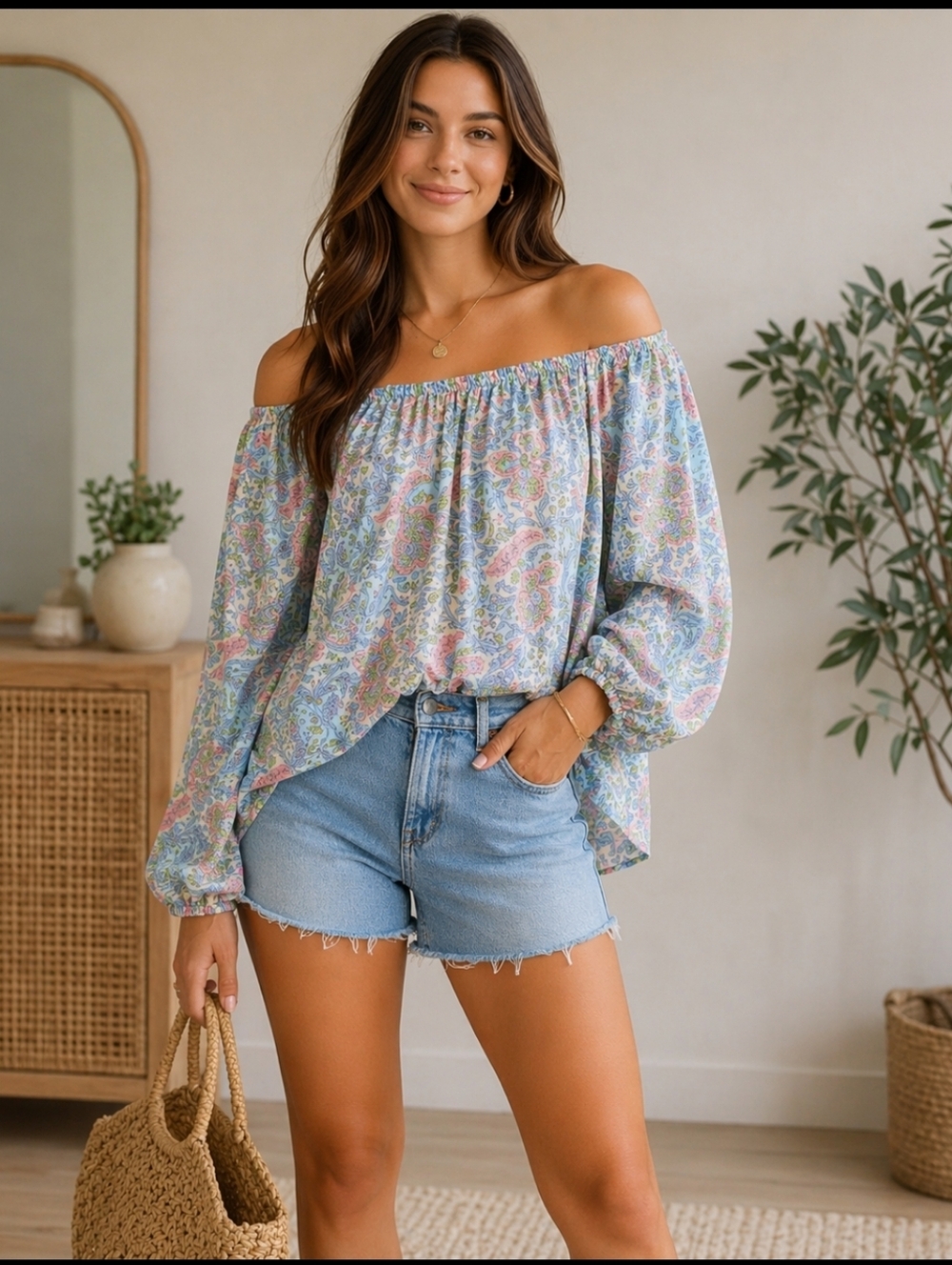 Pookie & Sebastian Boho Paisley Off Shoulder Blouse Size S Pastel Peasant Top